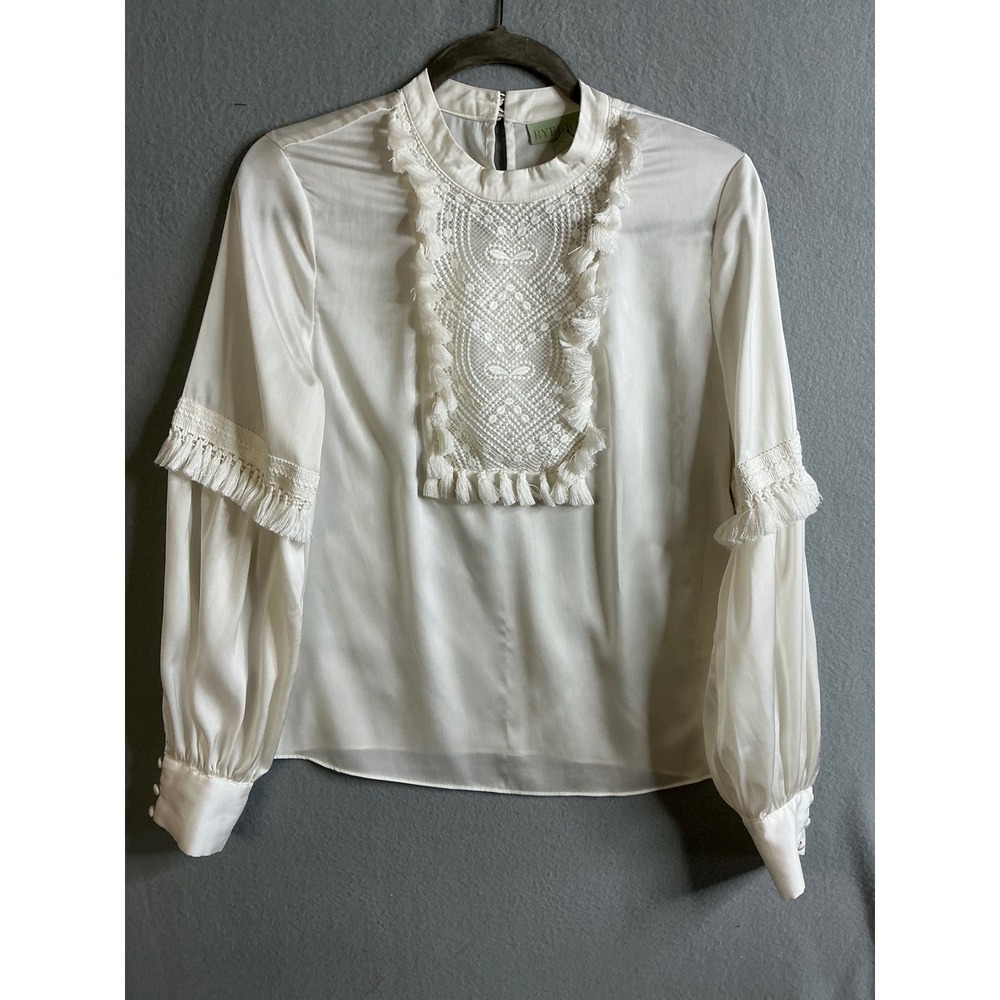 Ryegrass Blouse‎ Women's Medium Top Tassel Lace Mock Neck Long Sleeve
